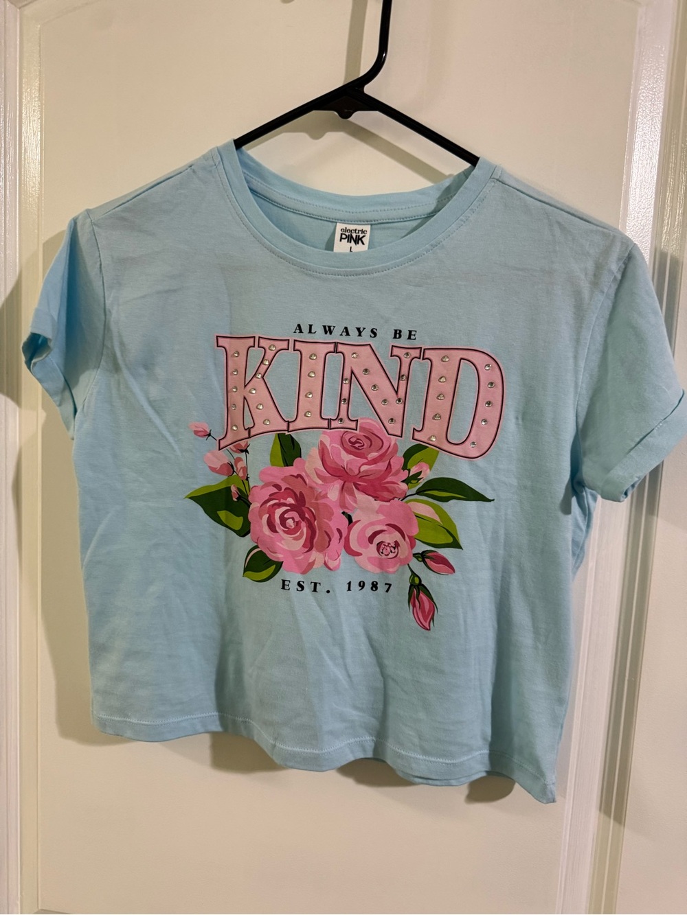 PINK Victoria's Secret Light Blue 'Kind' Floral Graphic Tee